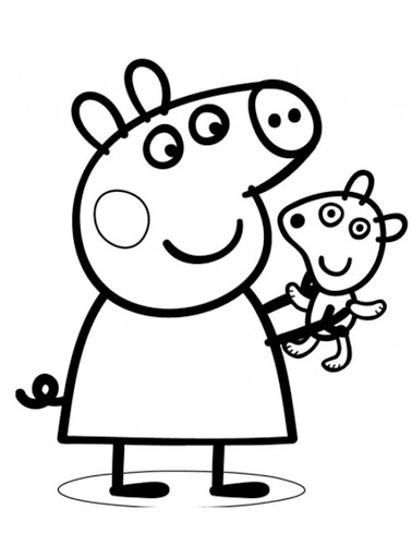 Coloring page Peppa with a teddy bear